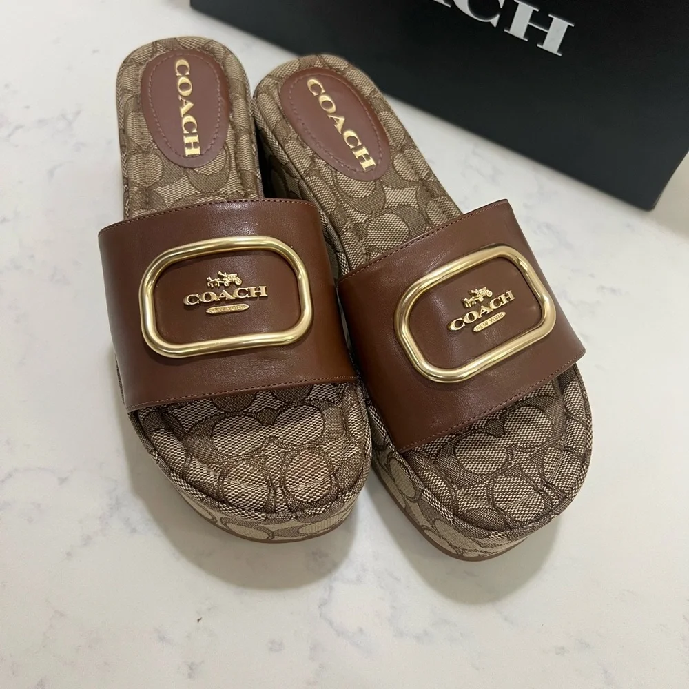 Coach Tan and Gold Logo Slides - Picture 11 of 15